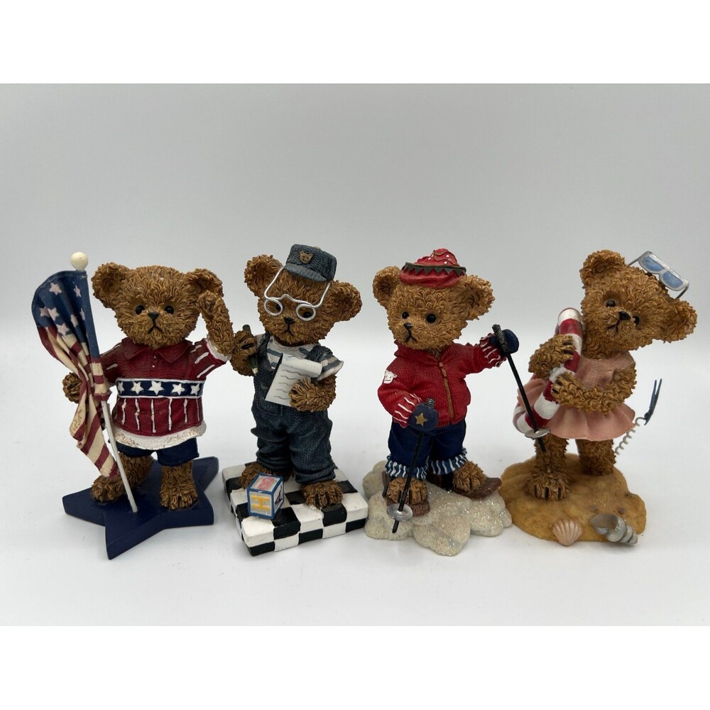 Lot of 4 VTG Home Interiors Kuddles Korner Bear Figurines 2002 Calendar